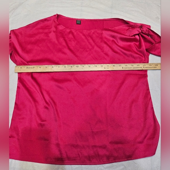 Hot Pink BAE Tie Shoulder Asymmetrical Neck Satin Blouse Sz L - Picture 5 of 8